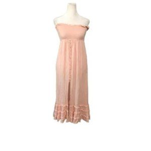 PilyQ Women's Pink Strapless Smocked Strapless Coverup Sz M/L